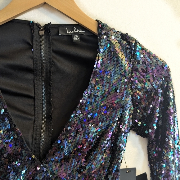 Lulu's Lookin' Slick Black Multi Sequin Long Sleeve Bodycon Dress - Picture 10 of 14